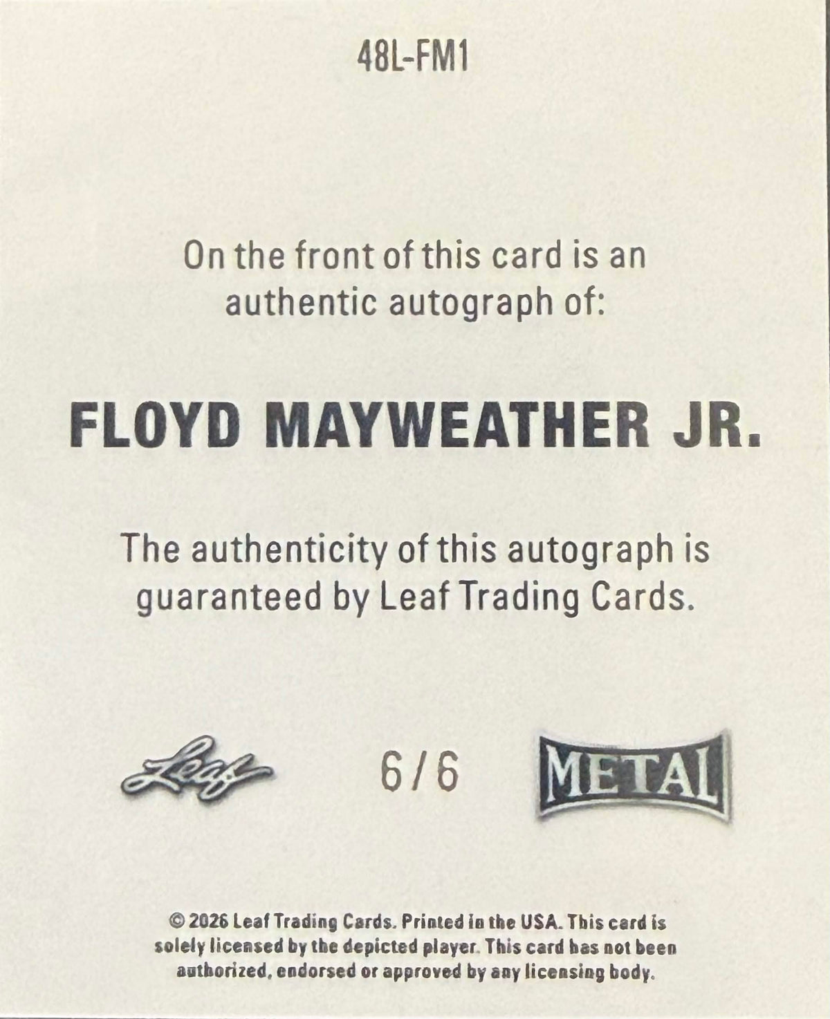 LEAF RING KINGS: Floyd Mayweather Jr. 6/6 Autograph #48L-FM1